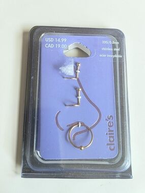 Claire’s Gold Stainless Steel Nose Ring Studs Hoop Set 20G NWT